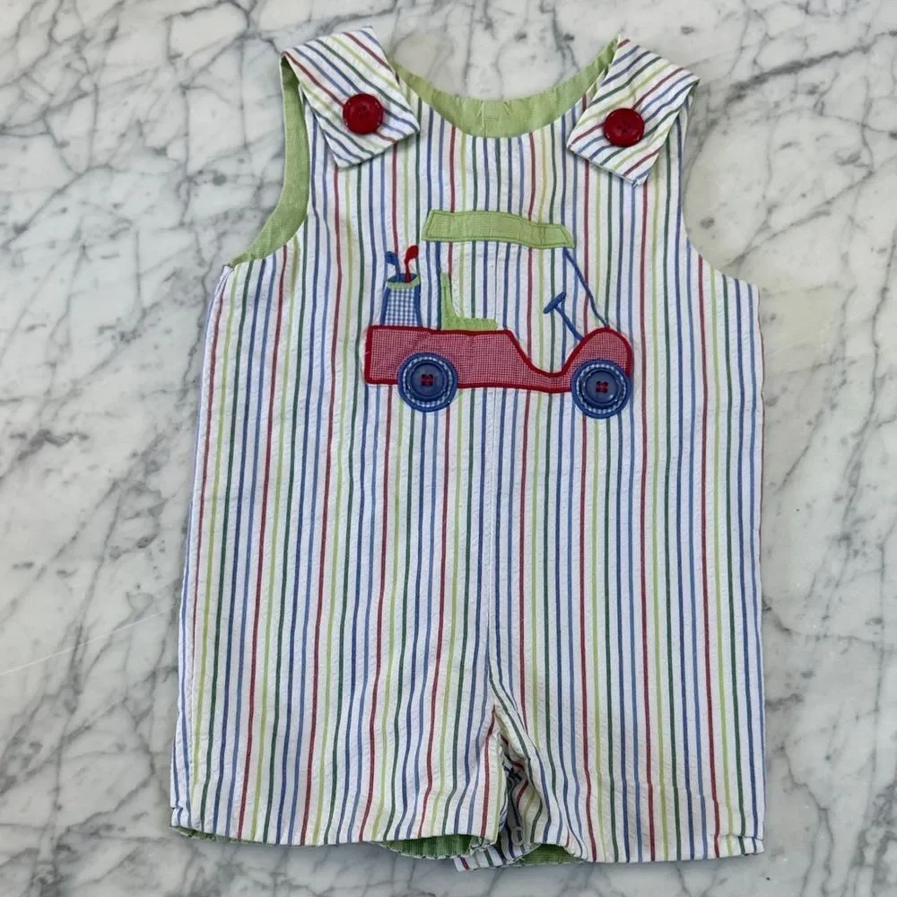 Vintage Reversible Baby Romper Golf Cart Party Hat Design Stripe Sz 18/24 Mo